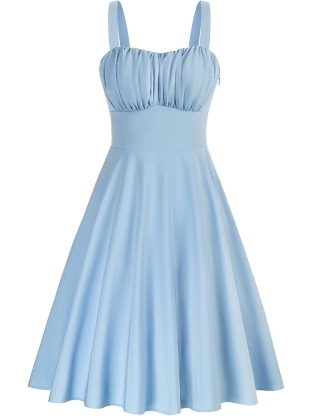 Women's Blue Spaghetti Strap Sleeveles Vintage A-line Midi Cocktail Party Dress
